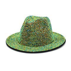 Шляпа Федора унисекс Crystal с камнями и устойчивыми полями зеленая фото