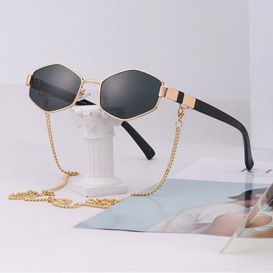 Солнцезащитные очки шестигранные c цепочкой Delight черные с золотом фото