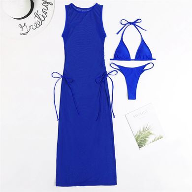 Купальник роздільний 3в1: ліф, плавки, сукня-туніка синій фото