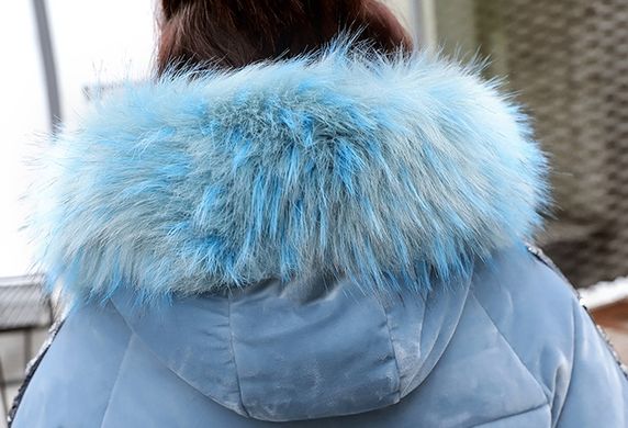 Жіночий подовжений зимовий оксамитовий пуховик, парку, куртка з паєтками блакитний фото