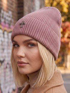 Шапка унісекс Chrome Hearts Ribbed тонка демісезон з відворотом пильна троянда фото