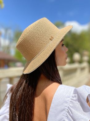 Шляпа женская летняя канотье с мерцающими камнями кофе с молоком (мокко) фото
