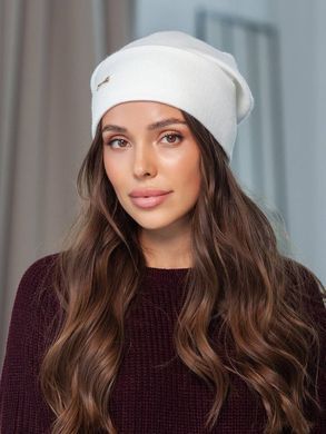 Шапка теплая Charlotte из кашемира с двойным отворотом белая фото