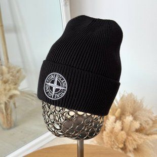 Шапка унісекс Stone Island Ghost з відворотом чорна фото