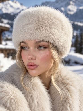 Шапка тепла Sable хутряна з відворотом молочна фото