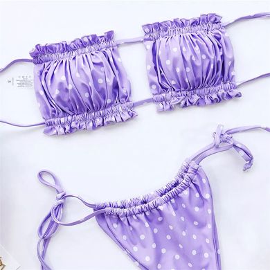Купальник роздільний Шторки із зав'язками в горошок фіолетовий фото