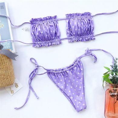 Купальник раздельный Шторки с завязками в горошек фиолетовый фото