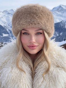 Шапка тепла Sable хутряна з відворотом бежева фото