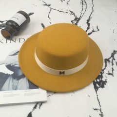 Шляпа унисекс Канотье с устойчивыми полями и лентой желтая фото