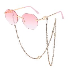 Сонцезахисні окуляри восьмигранні без оправи з ланцюжком Ventus градієнт рожеві із золотом фото