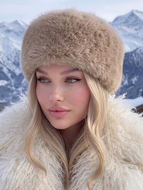 Шапка тепла Sable хутряна з відворотом бежева фото