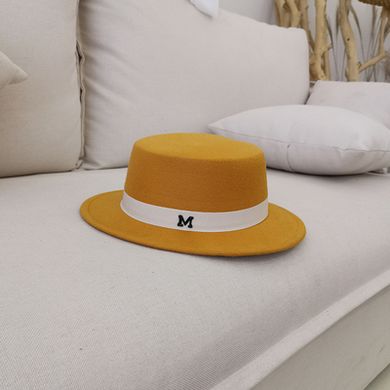 Шляпа унисекс Канотье с устойчивыми полями и лентой желтая фото