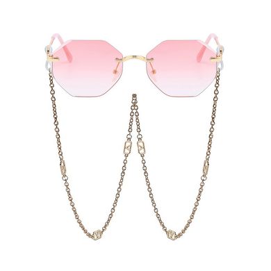 Солнцезащитные очки восьмигранные без оправы c цепочкой Ventus градиент розовые с золотом фото