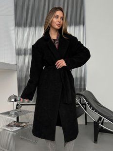 Жіноче пальто Topcoat кашемірове на підкладці прямого крою з поясом чорне 42-46 фото