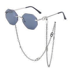 Солнцезащитные очки восьмигранные без оправы c цепочкой Ventus черные с серебром фото