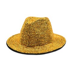 Шляпа Федора унисекс Crystal с камнями и устойчивыми полями желтая фото