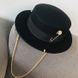 Шляпа женская фетровая Канотье с металлическим декором и цепочкой черная, Нет в наличии, Черный, One Size