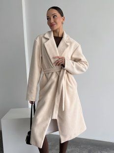 Жіноче пальто Topcoat кашемірове на підкладці прямого крою з поясом молочне (айворі) 42-46 фото