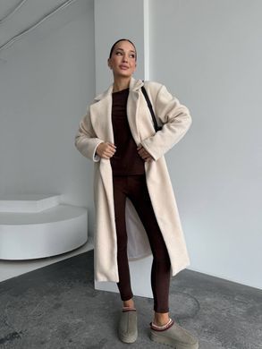Жіноче пальто Topcoat кашемірове на підкладці прямого крою з поясом молочне (айворі) 42-46 фото