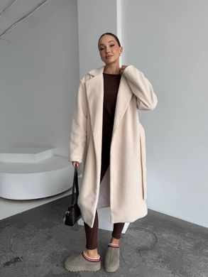 Жіноче пальто Topcoat кашемірове на підкладці прямого крою з поясом молочне (айворі) 42-46 фото