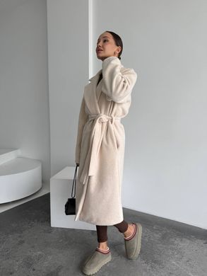 Жіноче пальто Topcoat кашемірове на підкладці прямого крою з поясом молочне (айворі) 42-46 фото