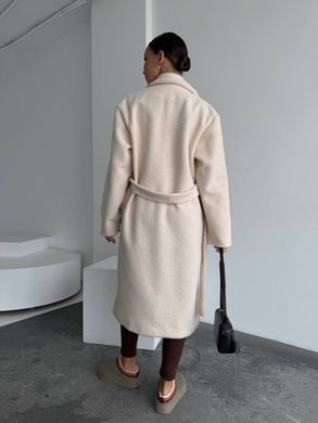 Жіноче пальто Topcoat кашемірове на підкладці прямого крою з поясом молочне (айворі) 42-46 фото