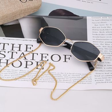 Сонцезахисні окуляри шестигранні з ланцюжком Delight чорні з золотом фото