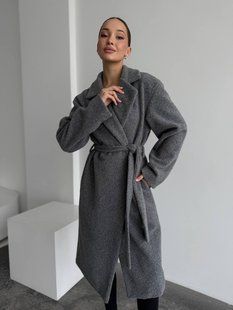 Жіноче пальто Topcoat кашемірове на підкладці прямого крою з поясом сіре 42-46 фото