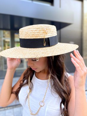 Шляпа женская летняя канотье MODJO с широкими полями 10см, декором и цепочкой фото