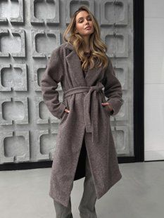 Жіноче пальто Topcoat кашемірове на підкладці прямого крою з поясом шоколад 42-46 фото