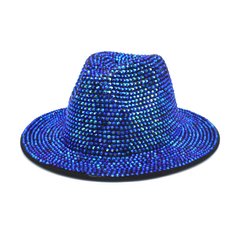 Шляпа Федора унисекс Crystal с камнями и устойчивыми полями синяя фото
