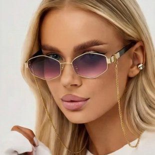 Солнцезащитные очки шестигранные c цепочкой Delight градиент фиолетовые с золотом фото
