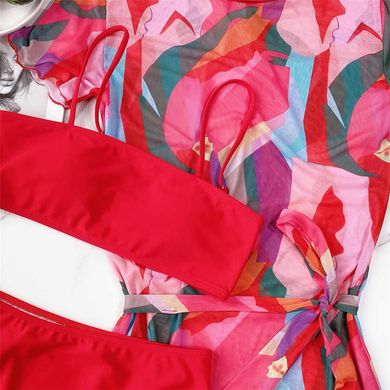 Купальник роздільний 3в1: ліф, плавки, сукня Abstraction червоний фото