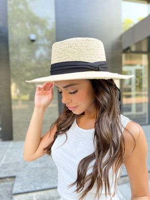 Шляпа женская летняя канотье с широкими полями 8см и лентой фото