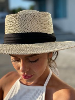 Шляпа женская летняя канотье с широкими полями 8см и лентой фото