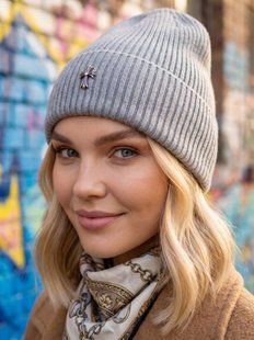 Шапка унісекс Chrome Hearts Ribbed тонка демісезон з відворотом сіра фото