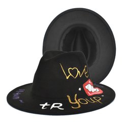 Шляпа Федора унисекс Graffiti Love с устойчивыми полями черная фото
