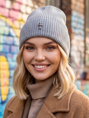 Шапка унісекс Chrome Hearts Ribbed тонка демісезон з відворотом сіра фото