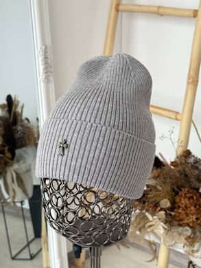 Шапка унісекс Chrome Hearts Ribbed тонка демісезон з відворотом сіра фото