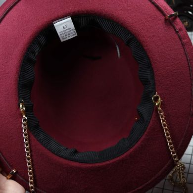 Шляпа женская Канотье Calabria с металлическим декором и цепочкой бордовая (марсала) фото