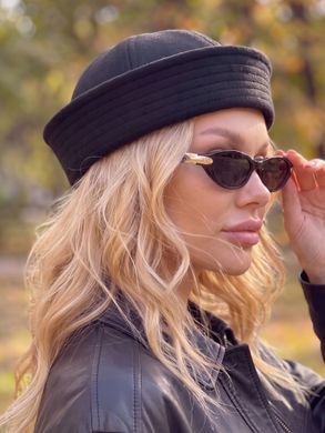 Шапка морячка Cashmere з кашеміру з відворотом чорна фото