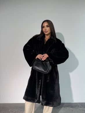 Жіноча шуба Mink з екохутра під норку довга з поясом чорна 42-48 фото
