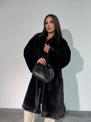 Жіноча шуба Mink з екохутра під норку довга з поясом чорна 42-48 фото