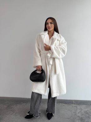 Жіноча шуба Mink з екохутра під норку довга з поясом молочна 42-48 фото