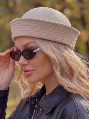Шапка морячка Cashmere з кашеміру з відворотом бежева фото