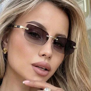 Солнцезащитные очки унисекс без оправы Trend гардиент черные с золотом фото