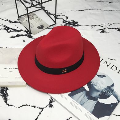 Шляпа унисекс Федора с устойчивыми полями и лентой красная фото