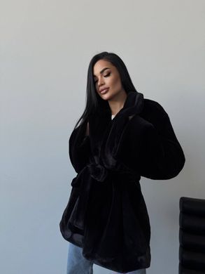 Жіноча шуба Mink з екохутра під норку коротка з поясом чорна 42-48 фото