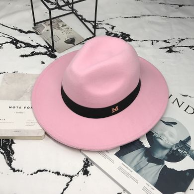 Шляпа унисекс Федора с устойчивыми полями и лентой розовая (пудра) фото