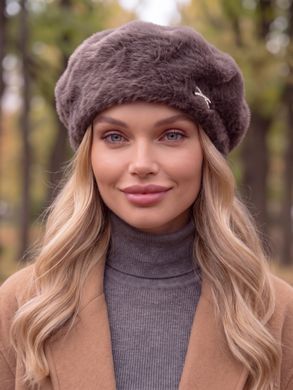 Жіночий берет Alpaca з екохутра кава з молоком (мокко) фото